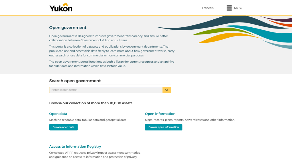 Screen shot of the home page of the open government portal