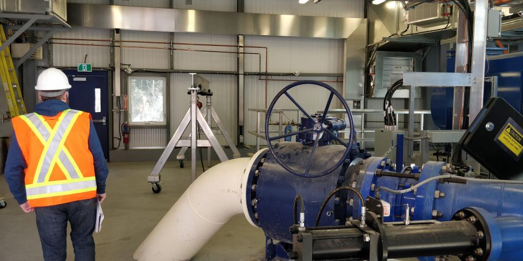 is is ATCO kindly showing our team of climate change experts around their hydropower generation station at Fish Lake.