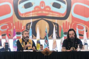 Yukon Premier, Sandy Silver speaks at his last Yukon Forum as Premier on November 29th at Haa Shagóon Hídi in Carcross. photo credit: Government of Yukon