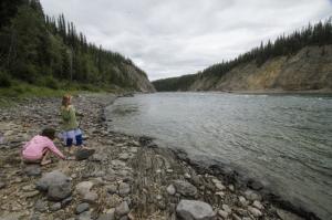 Girls by the river in the Liard Canyon, Yukon